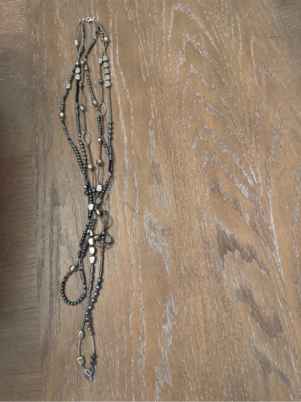 Silpada Dewdrop Multi-Strand Hematite Beaded Necklace, 38”, 925 sterling. N2097